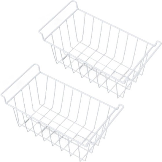 Pack of 2 Freezer Baskets Organiser, Large Wire Storage Basket with Handles for Kitchen and Pantry (49.5 x 24.5 x 20 cm)